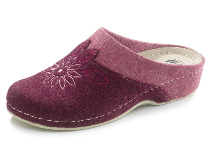 - Mubb Wollfilz-Pantoffel mit Blüten-Stickerei, in Größe 036 bis 042, in Farbe BORDEAUX