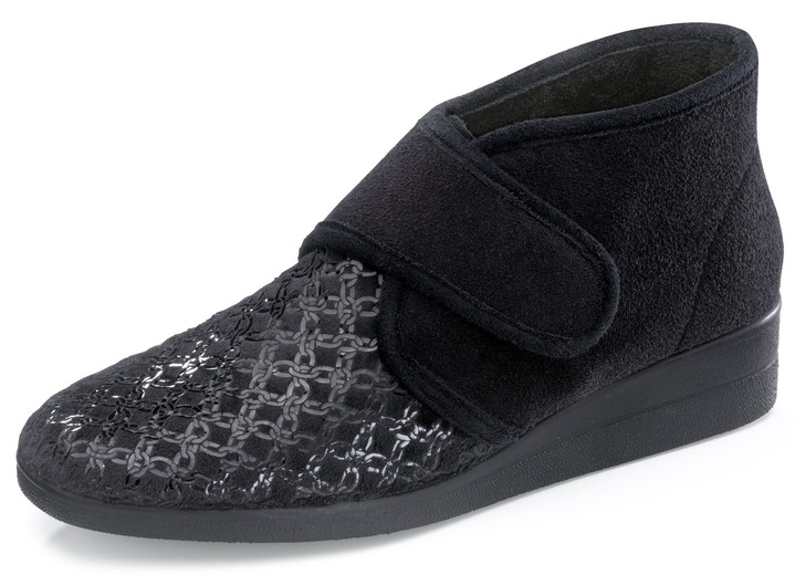 Hausschuhe - Klett-Hausschuh aus Veloursmaterial, in Größe 036 bis 042, in Farbe BORDEAUX Ansicht 2