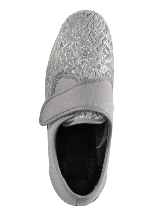 Hausschuhe - Laurina, klassische Damen-Klettschuhe, mit elastischem Samt, in Größe 036 bis 042, in Farbe GRAU Ansicht 1