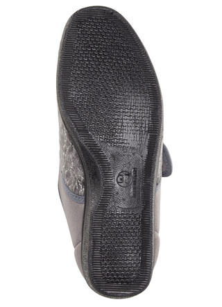 Hausschuhe - Laurina, klassische Damen-Klettschuhe, mit elastischem Samt – Farbe GRAU – Ansicht  Hausschuhe - Laurina, klassische Damen-Klettschuhe, mit elastischem Samt, in Größe 036 bis 042, in Farbe BORDEAUX – Farbe GRAU – Ansicht