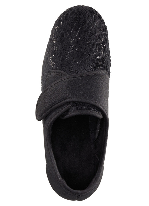 Hausschuhe - Laurina, klassische Damen-Klettschuhe, mit elastischem Samt, in Größe 036 bis 042, in Farbe SCHWARZ Ansicht 2