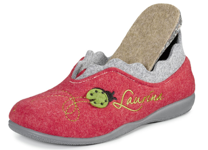 - Laurina Filz-Hausschuh mit fantasievoller Stickerei, in Größe 036 bis 042, in Farbe ROT-HELLGRAU Ansicht 2