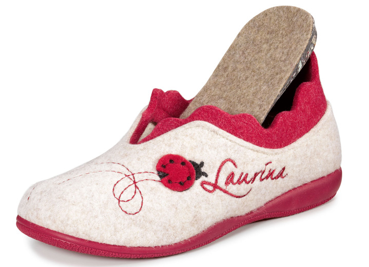 - Laurina Filz-Hausschuh mit fantasievoller Stickerei, in Größe 036 bis 042, in Farbe ECRU-ROT Ansicht 2
