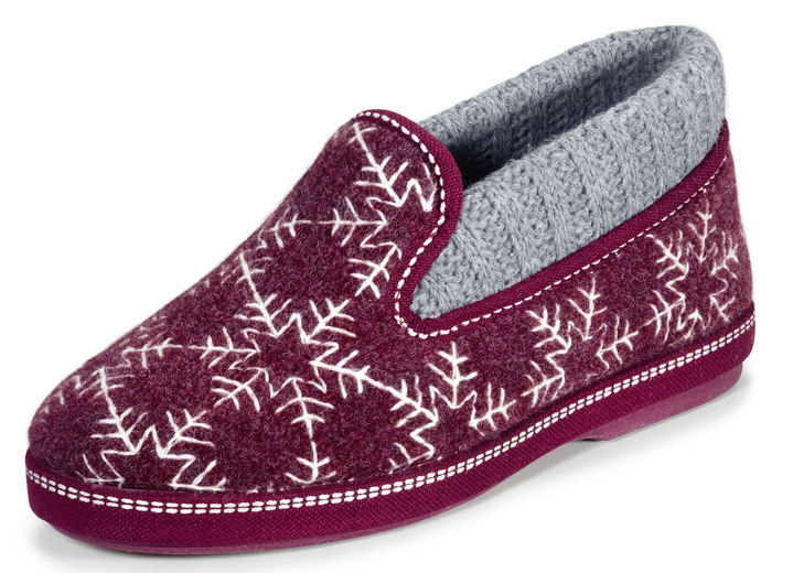 Damenmode - Laurina Hausschuh mit gepolstertem Strickkragen, in Größe 036 bis 042, in Farbe BORDEAUX-GRAU
