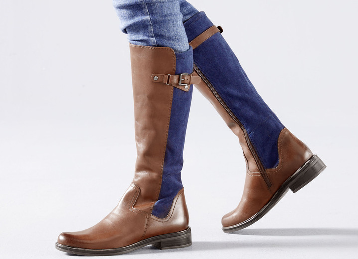 - Caprice Stiefel aus edlem Nappaleder und elastischem Textilmaterial, in Größe 3 1/2 bis 8, in Farbe COGNAC-MARINE Ansicht 2