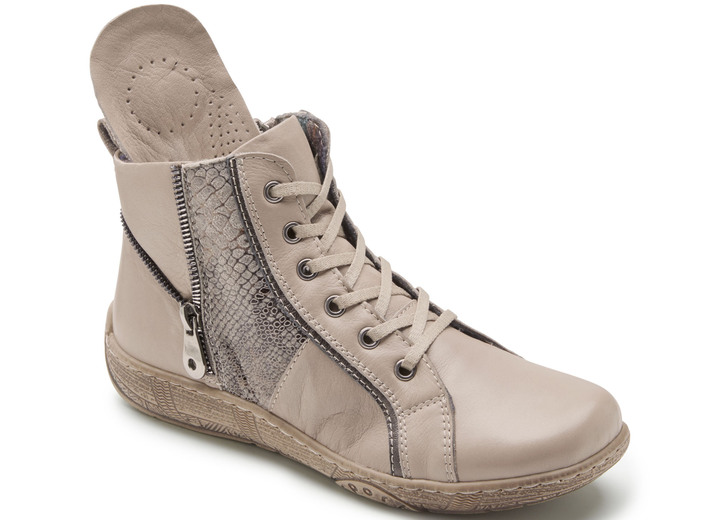 - Andrea Conti Schnür-Bootie mit reptilgeprägtem Einsatz und Zier-Reißverschluss, in Größe 036 bis 042, in Farbe TAUPE Ansicht 2