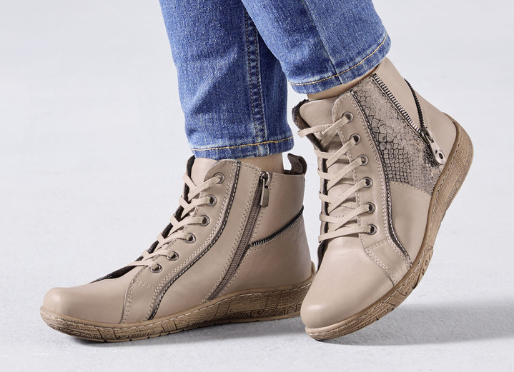 - Andrea Conti Schnür-Bootie mit reptilgeprägtem Einsatz und Zier-Reißverschluss, in Größe 036 bis 042, in Farbe TAUPE Ansicht 3