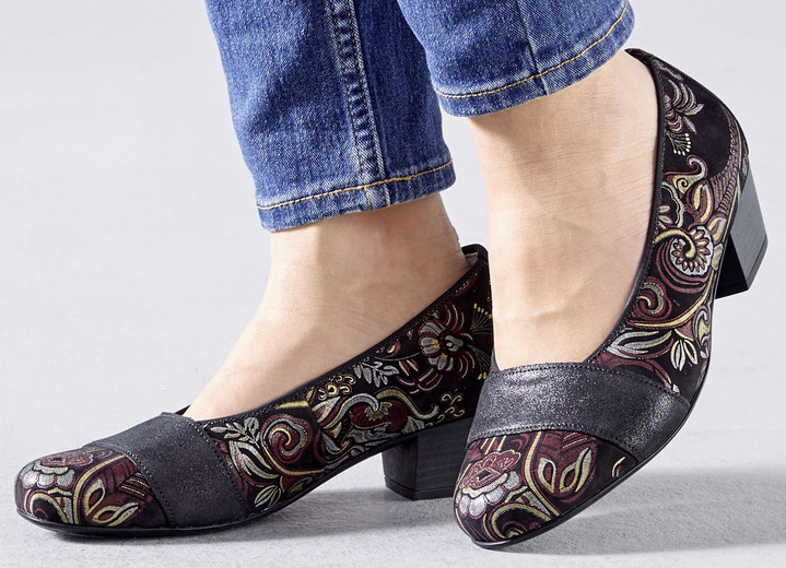 Pumps & Ballerina - Waldläufer, bequeme Damen-Pumps, Weite K, mit herausnehmbarem Fußbett, in Größe 3 1/2 bis 8, in Farbe SCHWARZ-BUNT Ansicht 3