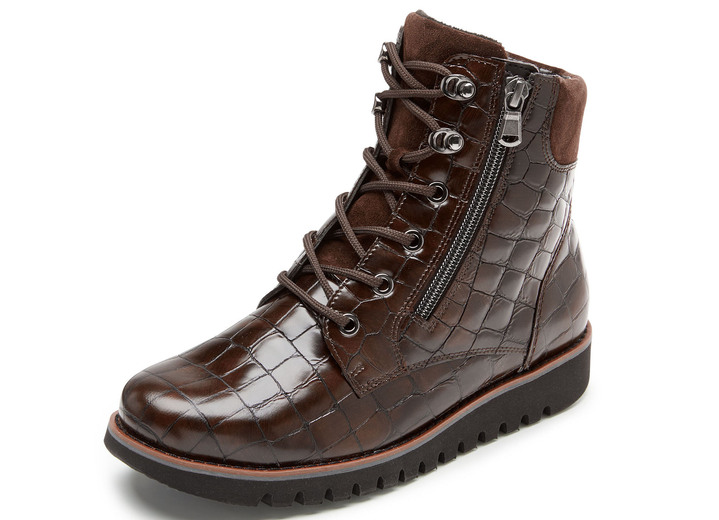 - Waldläufer Stiefelette aus krokogeprägtem Nappaleder, in Größe 3 1/2 bis 8, in Farbe BRAUN Ansicht 1