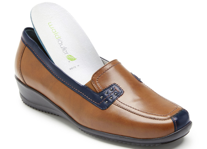 Slipper & Schnürschuhe - Waldläufer, bequeme Damen-Slipper, Weite H, mit herausnehmbarem Fußbett, in Größe 3 1/2 bis 8, in Farbe COGNAC-BLAU Ansicht 2
