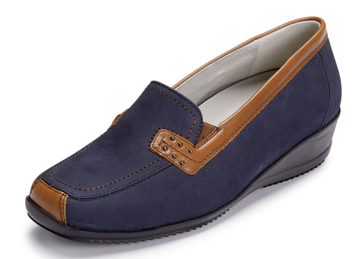 Slipper & Schnürschuhe - Waldläufer, bequeme Damen-Slipper, Weite H, mit herausnehmbarem Fußbett, in Größe 3 1/2 bis 8, in Farbe COGNAC-BLAU Ansicht 10