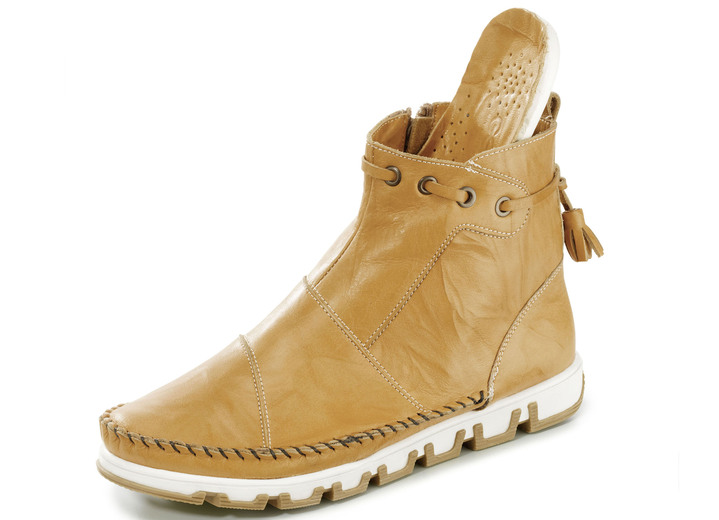 Stiefel & Stiefeletten - Gemini Mokassin-Stiefelette aus Rind-Nappaleder mit Knitter-Struktur Ansicht 2 Stiefel & Stiefeletten - Gemini Mokassin-Stiefelette aus Rind-Nappaleder mit Knitter-Struktur, in Größe 036 bis 042, in Farbe GELB Ansicht 2