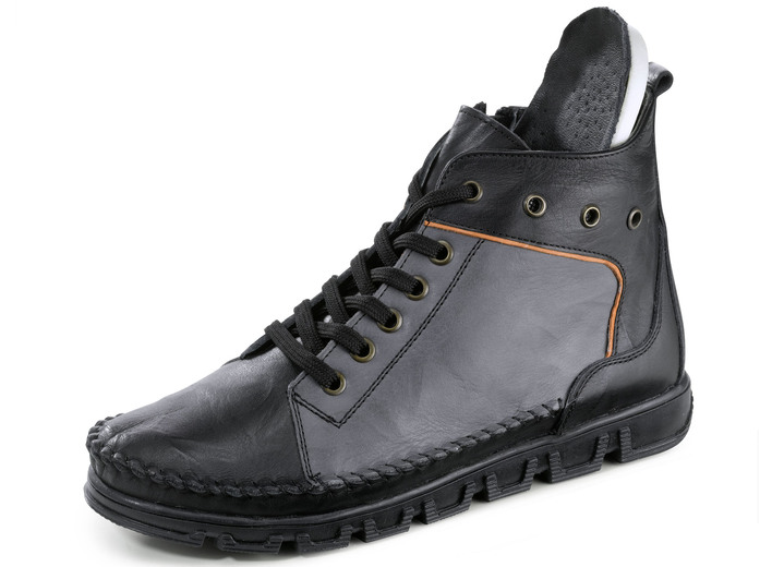 - Gemini Mokassin-Schnür-Bootie mit Knitter-Struktur, in Größe 036 bis 042, in Farbe SCHWARZ-GRAU Ansicht 2