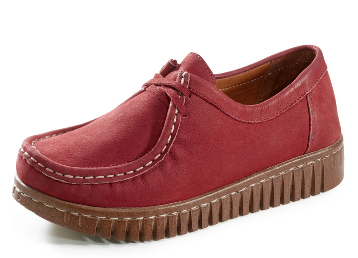 Schuhe - Mokassin-Schnürschuh aus Rind-Nubukleder, in Größe 036 bis 041, in Farbe ROT Ansicht 1