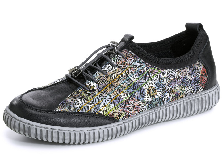 - Gemini Sneaker aus teilweise floral bedrucktem Rindleder, in Größe 036 bis 042, in Farbe SCHWARZ-BUNT Ansicht 1