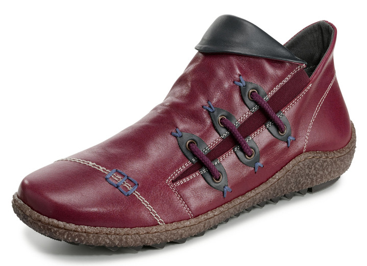 Stiefel & Stiefeletten - Bootie aus Nappaleder mit dekorativem Elastikeinsatz, in Größe 036 bis 042, in Farbe BURGUND-BLAU Ansicht 1