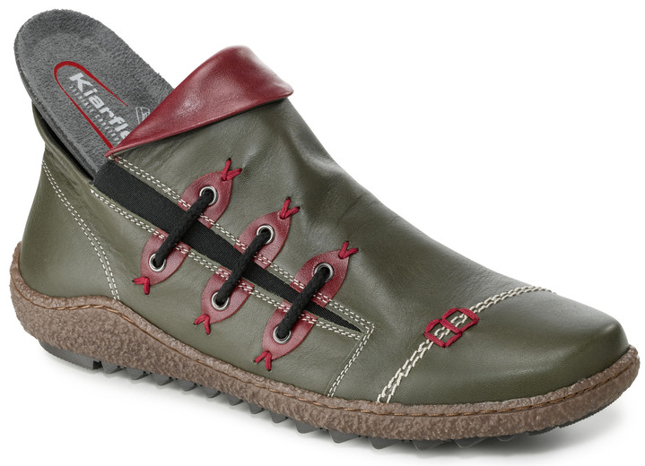 Stiefel & Stiefeletten - Bootie aus Nappaleder mit dekorativem Elastikeinsatz Ansicht 2 Stiefel & Stiefeletten - Bootie aus Nappaleder mit dekorativem Elastikeinsatz, in Größe 036 bis 042, in Farbe TANNE-BORDEAUX Ansicht 2