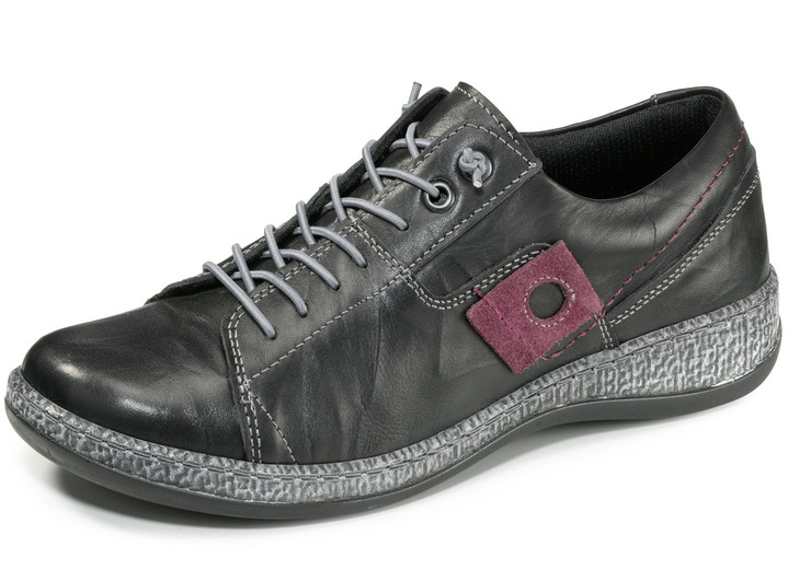 Slipper & Schnürschuhe - Sneaker aus Nappaleder mit Knitter-Struktur, in Größe 036 bis 042, in Farbe SCHWARZ-BURGUND Ansicht 1