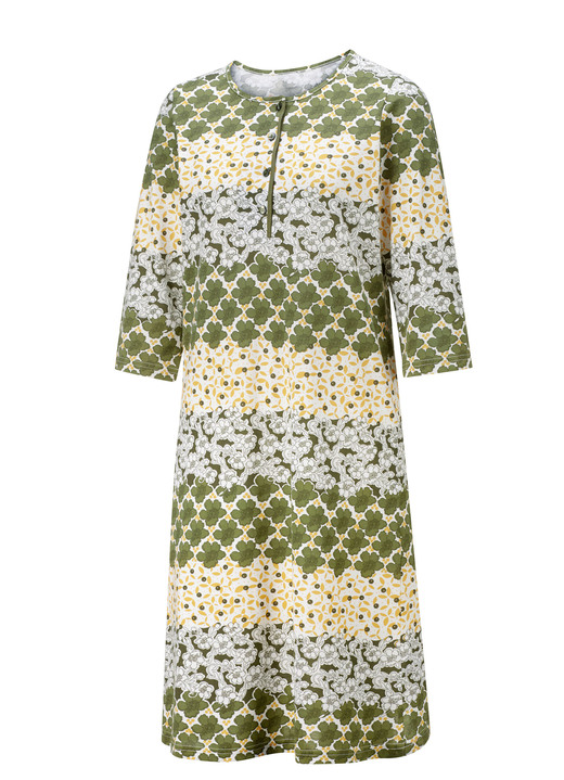 Langarm - Nachthemd mit Bordürendruck und Kopfleiste Ansicht 3 Langarm - Nachthemd mit Bordürendruck und Kopfleiste, in Größe 036 bis 054, in Farbe BORDEAUX-SAND Ansicht 3