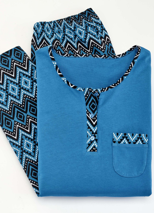 Schlafanzüge & Shortys - Zweierpack Schlafanzüge mit Brusttasche und Knopfleiste, in Größe 036 bis 058, in Farbe 1X GELB,1X OLIV Ansicht 6