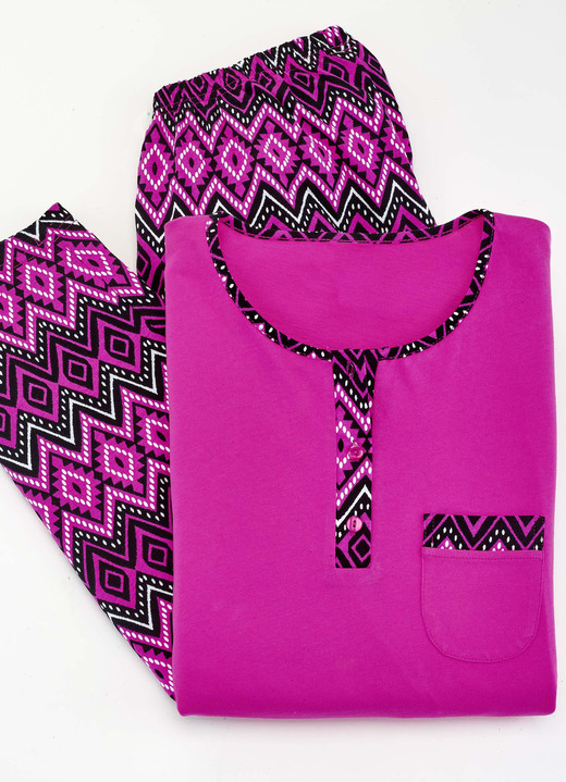 Schlafanzüge & Shortys - Zweierpack Schlafanzüge mit Brusttasche und Knopfleiste, in Größe 036 bis 058, in Farbe 1X GELB,1X OLIV Ansicht 4