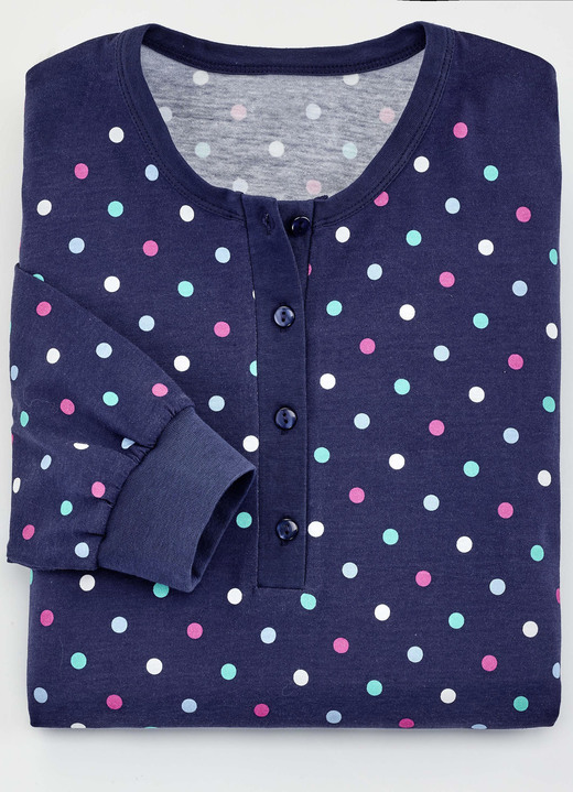 Langarm - Zweierpack Nachthemden, knielang mit langer Knopfleiste Ansicht 2 Langarm - Zweierpack Nachthemden, knielang mit langer Knopfleiste, in Größe 036 bis 056, in Farbe MARINE/BUNT Ansicht 2