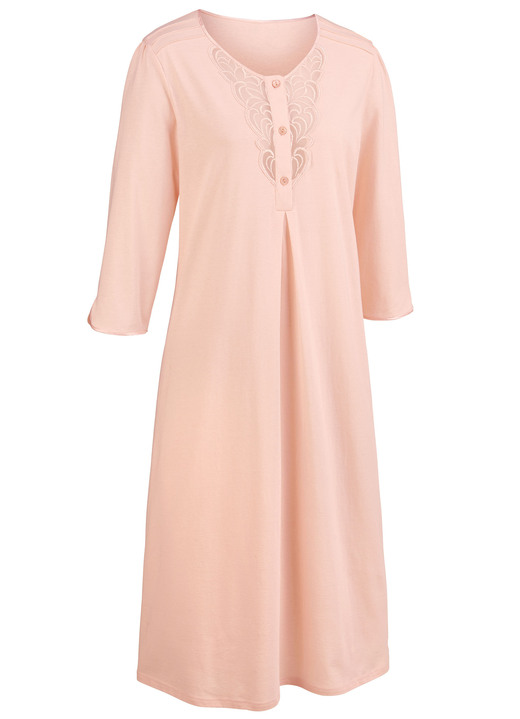 Langarm - Nachthemd, wadenlang mit Tüllstickereispitze Ansicht 4 Langarm - Nachthemd, wadenlang mit Tüllstickereispitze, in Größe 038 bis 058, in Farbe GLETSCHER Ansicht 4