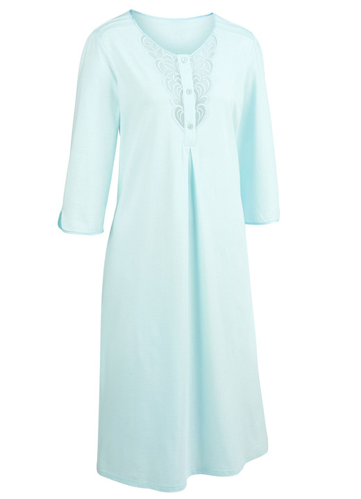 Langarm - Nachthemd, wadenlang mit Tüllstickereispitze Ansicht 2 Langarm - Nachthemd, wadenlang mit Tüllstickereispitze, in Größe 038 bis 058, in Farbe GLETSCHER Ansicht 2