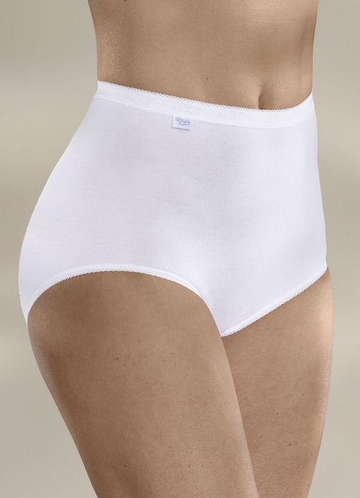 Damenmode - Sloggi Dreierpack Maxi Slip mit elastischen Abschlüssen, in Größe 038 bis 058, in Farbe WEISS Ansicht 1