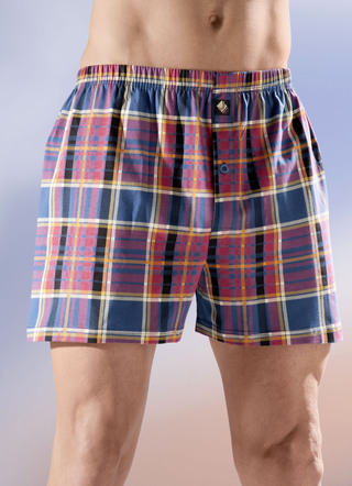 Viererpack Boxershorts, Karodessin, knöpfbarer Eingriff