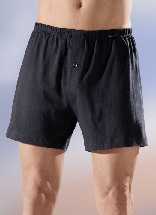Pants & Boxershorts - Schiesser Zweierpack Boxershorts, knöpfbarer Eingriff, in Größe 005 bis 010, in Farbe SCHWARZ