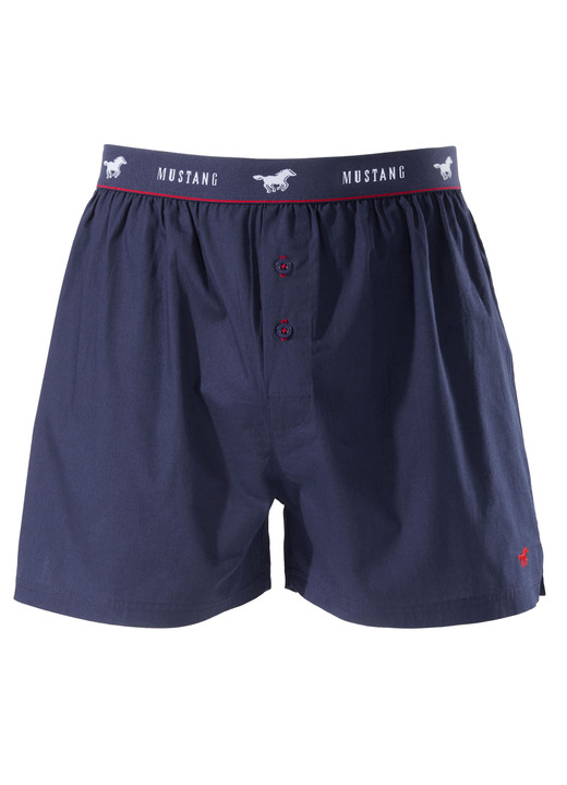 - Mustang Zweierpack Boxershorts, knöpfbarer Eingriff, Webware, in Größe L bis XXL, in Farbe 1X NAVY-BUNT, 1X UNI NAVY Ansicht 2
