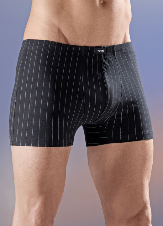 Pants & Boxershorts - Viererpack Pants mit Streifendessin, in Größe 3XL bis XXL, in Farbe 1X SCHWARZ, 1X MARINE, 1X GRAU MELIERT, 1X ANTHRAZIT MELIERT
