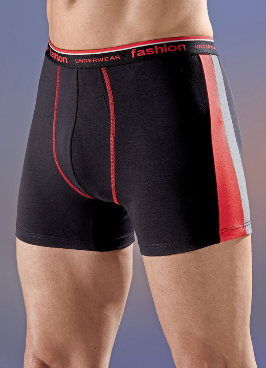 Pants & Boxershorts - Viererpack Pants mit Elastikbund, in Größe 005 bis 011, in Farbe 2X SCHWARZ-ROT-GRAU MELIERT, 2X UNI SCHWARZ