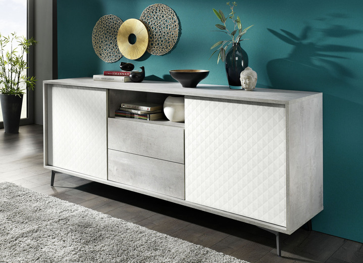 - Elegantes Sideboard mit Push-to-open-System, in Farbe BETON-WEISS, in Ausführung 2-türig