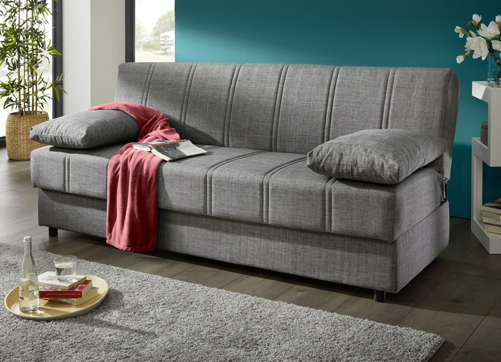Wohnen - Frei im Raum aufstellbares Schlafsofa mit Dekokissen und Bettkasten, in Farbe GRAU Ansicht 1