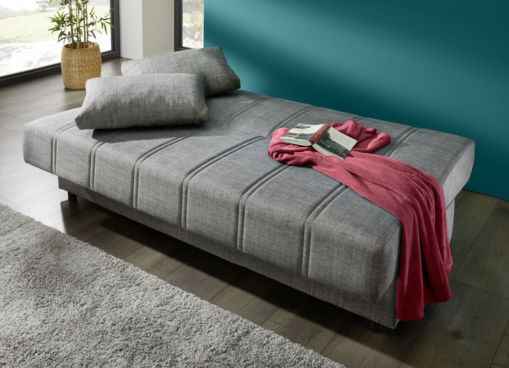 Schlafsofas - Frei im Raum aufstellbares Schlafsofa mit Dekokissen und Bettkasten, in Farbe GRAU Ansicht 2