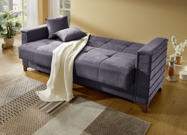 - Frei im Raum aufstellbares Schlafsofa mit Dekokissen, in Farbe GRAU Ansicht 2