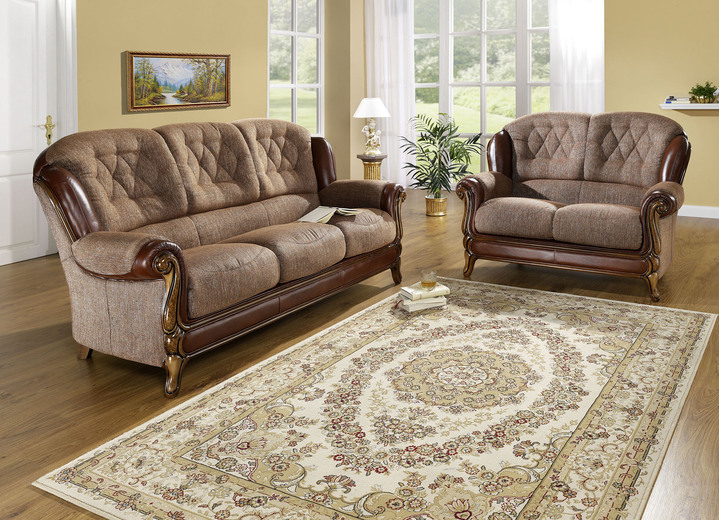 Polstergruppen - Polstermöbel mit edlen Holzchatosen, in Farbe BEIGE, in Ausführung Sessel Ansicht 3