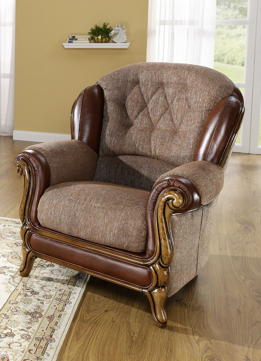 Polstergruppen - Polstermöbel mit edlen Holzchatosen, in Farbe BEIGE, in Ausführung Sessel Ansicht 4