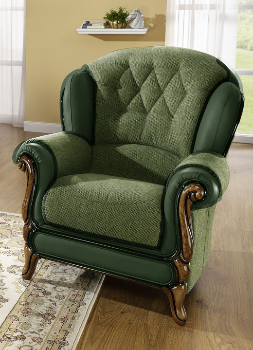 Polstergruppen - Polstermöbel mit edlen Holzchatosen, in Farbe BEIGE, in Ausführung Sessel Ansicht 8