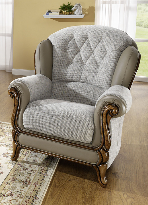 Polstergruppen - Polstermöbel mit edlen Holzchatosen, in Farbe BEIGE, in Ausführung Sessel Ansicht 6