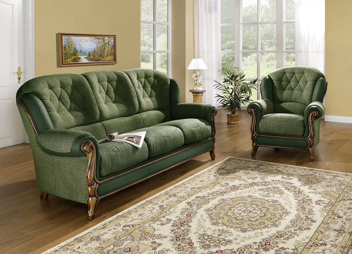 Polstergruppen - Polstermöbel mit edlen Holzchatosen, in Farbe TAUPE, in Ausführung Sessel Ansicht 7