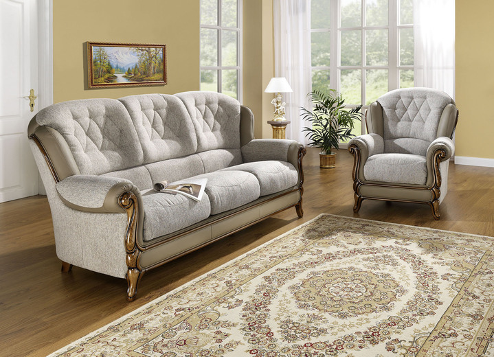 Polstergruppen - Polstermöbel mit edlen Holzchatosen, in Farbe TAUPE, in Ausführung Sessel Ansicht 1