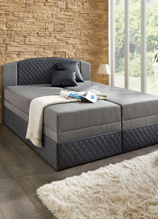 Boxspringbett mit Kopfteilverstellung und 2 Dekokissen