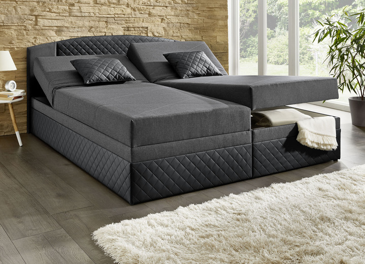 Boxspringbetten - Boxspringbett mit Kopfteilverstellung und 2 Dekokissen, in Farbe SCHWARZ-ANTHRAZIT Ansicht 1