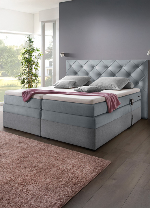 Boxspringbetten - Modernes Boxspringbett mit Motor – elektrisch verstellbar per Fernbedienung, in Farbe GRAU Ansicht 1