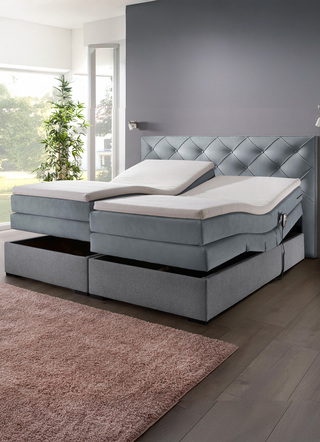 Boxspringbetten - Boxspringbett elektrisch verstellbar per Fernbedienung, in Farbe ESPRESSO – Farbe GRAU – Ansicht 