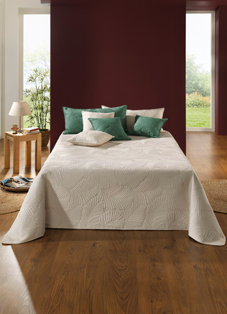 Tagesdecken - Kuschelige Tagesdecke, in Größe 873 (für Einzelbett, 140x210 cm) bis 924 (1 Kissenbezug, 40x 80 cm), in Farbe GRÜN – Farbe CREME – Ansicht 