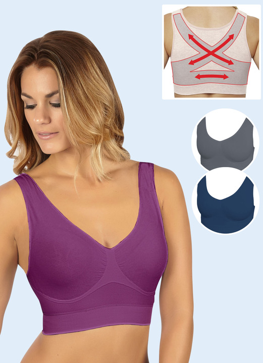 Wäsche - Nahtloser Komfort-BH 3er-Set, in Größe 3XL (52/54) bis XXL (48/50), in Farbe BEERE-GRAU-MARINE Ansicht 2